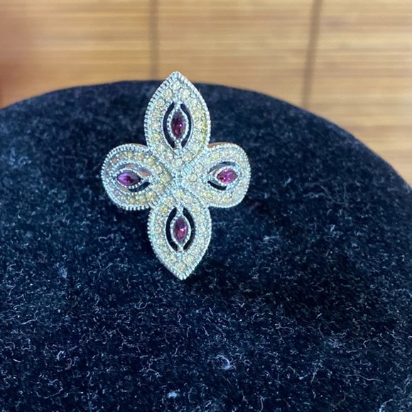 Jewelry - Vintage Purple Stone & Pave Diamond-esque Silver Ring Size 7.25